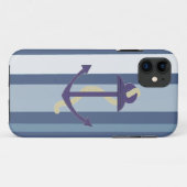 Blauwe anker op gestreepte achtergrond Case-Mate iPhone case (Achterkant (horizontaal))