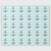 Blauwe anker op mint Stripes Cadeaupapier (Vlak)