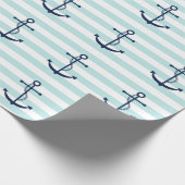 Blauwe anker op mint Stripes Cadeaupapier (Hoek)