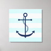 Blauwe anker op mint Stripes Canvas Afdruk (Voorkant)
