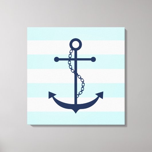 Blauwe anker op mint Stripes Canvas Afdruk (Voorkant)