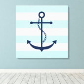 Blauwe anker op mint Stripes Canvas Afdruk (Insitu (Houten vloer))