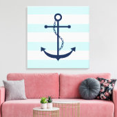 Blauwe anker op mint Stripes Canvas Afdruk (Insitu (Woonkamer))