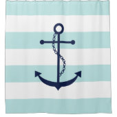 Blauwe anker op mint Stripes Douchegordijn (Voorkant)