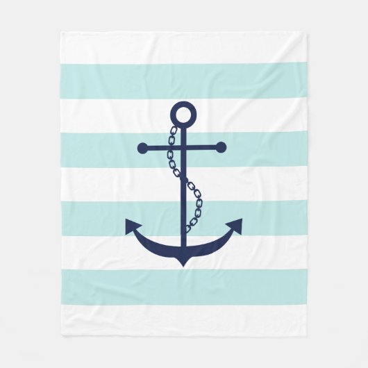 Blauwe anker op mint Stripes Fleece Deken (Voorkant)