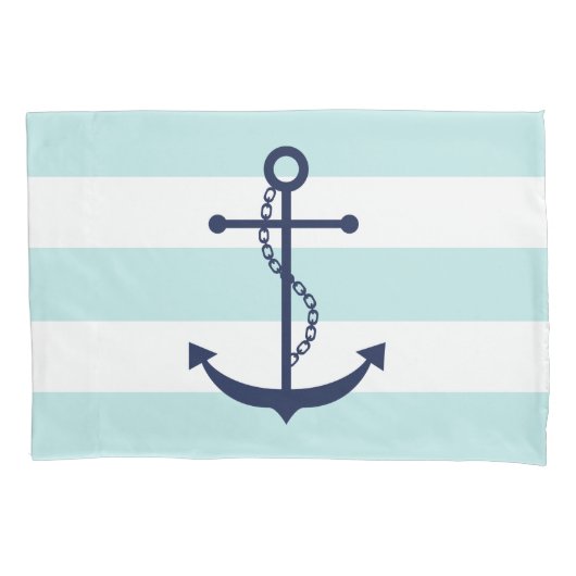 Blauwe anker op mint Stripes Kussensloop (Voorkant)