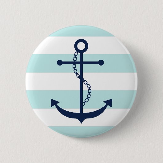 Blauwe anker op mint Stripes Ronde Button 5,7 Cm (Voorkant)