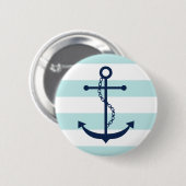 Blauwe anker op mint Stripes Ronde Button 5,7 Cm (Voorkant /achterkant)