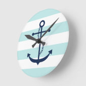 Blauwe anker op mint Stripes Ronde Klok (Hoek)