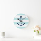 Blauwe anker op mint Stripes Ronde Klok (Huis)