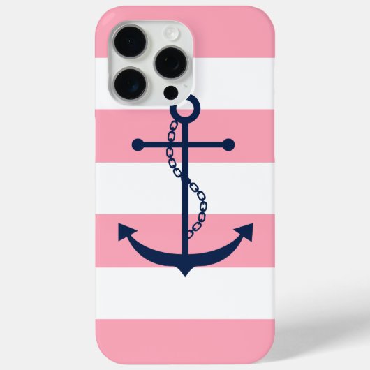 Blauwe anker op roze strepen Case-Mate iPhone case (Achterkant)