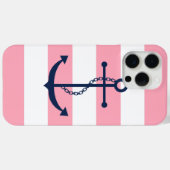 Blauwe anker op roze strepen Case-Mate iPhone case (Achterkant (horizontaal))