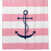 Blauwe anker op roze strepen douchegordijn (Voorkant)