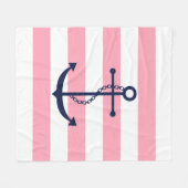 Blauwe anker op roze strepen fleece deken (Voorkant (Horizontaal))