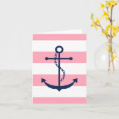 Blauwe anker op roze strepen kaart (Gele Bloem)