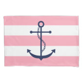 Blauwe anker op roze strepen kussensloop (Voorkant)