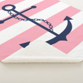 Blauwe anker op roze strepen sherpa deken (3/4)