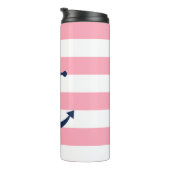 Blauwe anker op roze strepen thermosbeker (Geroteerd rechts)