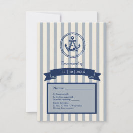 blauwe Anker Streep Maritime Bestemming Huwelijk RSVP Kaartje