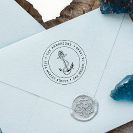 Blauwe anker & touw | Nautisch terugkeeradres Zelfinktende Stempel