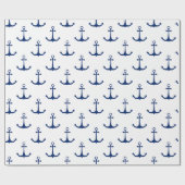 Blauwe Ankers op Witte Achtergrond Nautisch Thema Cadeaupapier (Vlak)