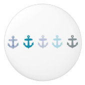 Blauwe Ankers op Witte Nautische Lade pull knop (Voorkant)