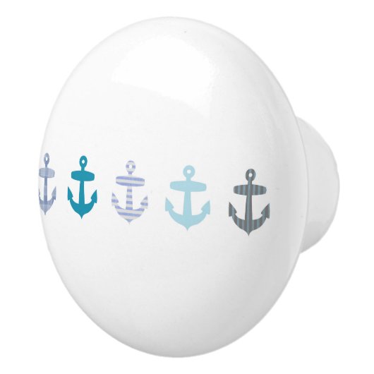 Blauwe Ankers op Witte Nautische Lade pull knop (Rechts)