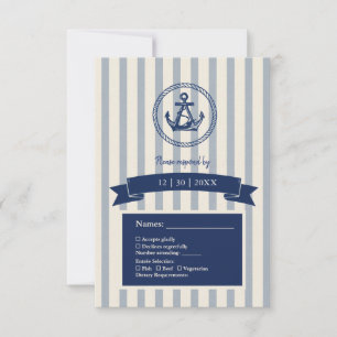 blauwe ankerstreep maritieme huwelijkslocatie RSVP kaartje