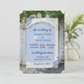 Blauwe Antiek Romantische uitnodigingen voor bruil (Staand voorkant)