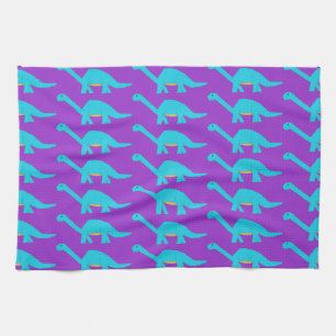 Blauwe Apatosaurussen handdoek. Theedoek