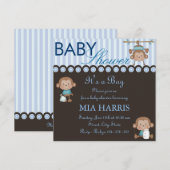 Blauwe Apen Ontwerp Baby Shower Uitnodiging (Voorkant / Achterkant)