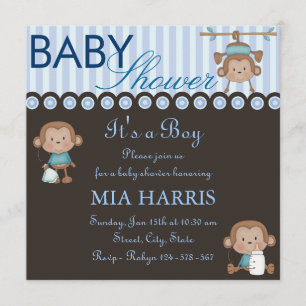 Blauwe Apen Ontwerp Baby Shower Uitnodiging