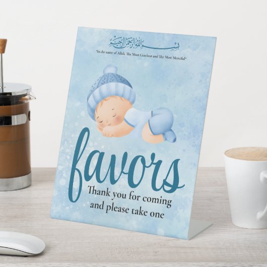 Blauwe Aqeeqah Baby jongen gunstteken Reclamebord Met Voetstuk (Insitu)