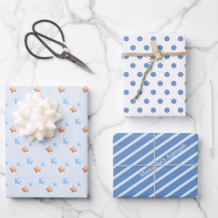 Blauwe Aqeeqah sterren strepen polkadots  Inpakpapier Vel