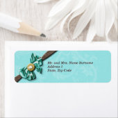 Blauwe aqua bruine gem-buisbloem etiket (Insitu)