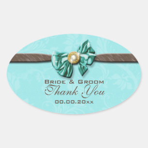 Blauwe aqua bruine gem-buisbloem ovale sticker
