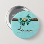 Blauwe aqua bruine gem-buisbloem ronde button 7,6 cm (Voorkant /achterkant)