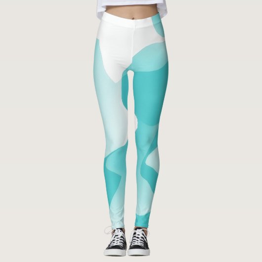 Blauwe Aqua en witte Abstracte kunst Leggings (Voorkant)