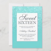 Blauwe aqua glitter elegante chique Sweet 16 Kaart (Voorkant)