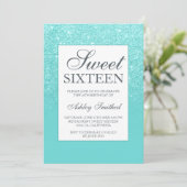 Blauwe aqua glitter elegante chique Sweet 16 Kaart (Staand voorkant)
