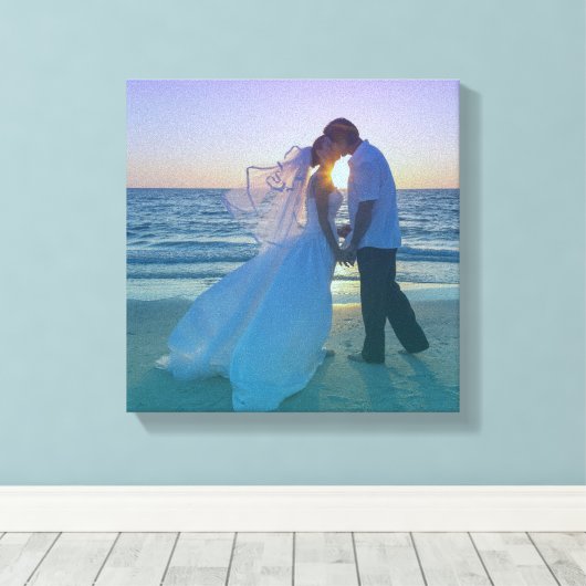 Blauwe Aqua Gradient Overlay Trouwfoto Canvas Afdruk (Insitu (Houten vloer))