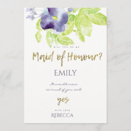 BLAUWE AQUA INK WATERVERF FLORAAL MAID HONOR KAART