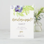 BLAUWE AQUA INKT WATERVERF FLORALE BRUIDSJUFFER KAART (Staand voorkant)