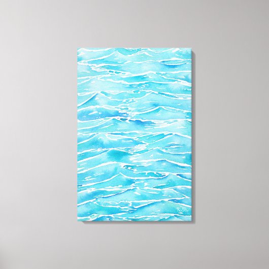 Blauwe Aqua Ocean Zee Waves Waterverf afdrukken (Voorkant)