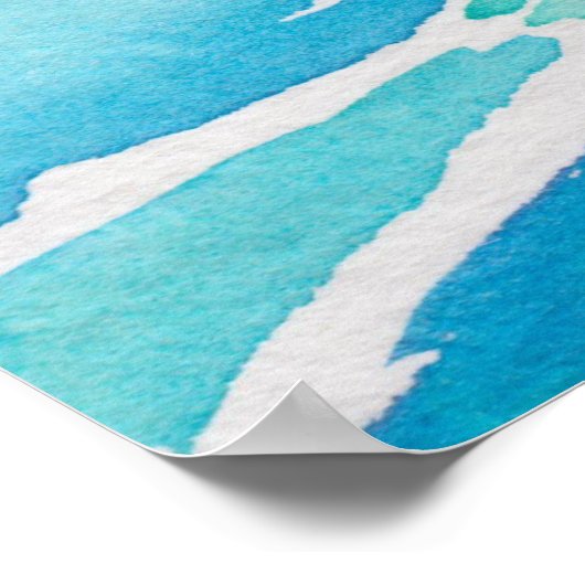 Blauwe Aqua Ocean Zee Waves Waterverf afdrukken Poster (Hoek)