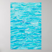 Blauwe Aqua Ocean Zee Waves Waterverf afdrukken Poster (Voorkant)