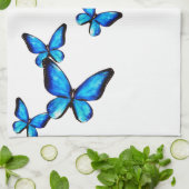 Blauwe aqua vlinder waterverf Keukenhanddoeken (Gevouwen)
