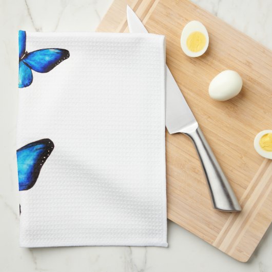 Blauwe aqua vlinder waterverf Keukenhanddoeken (Quarter Fold)