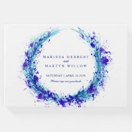 Blauwe aqua waterverf gras bruiloft gastboek gastenboek