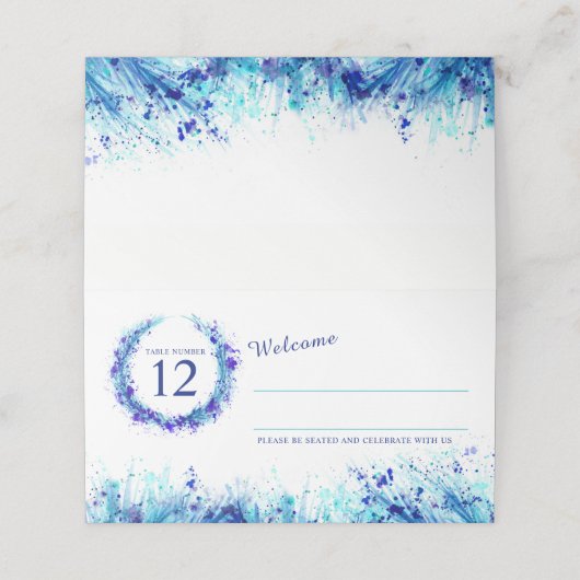 Blauwe aqua waterverf gras trouwplaats kaarten plaatskaartje (Buitenkant ongevouwen)